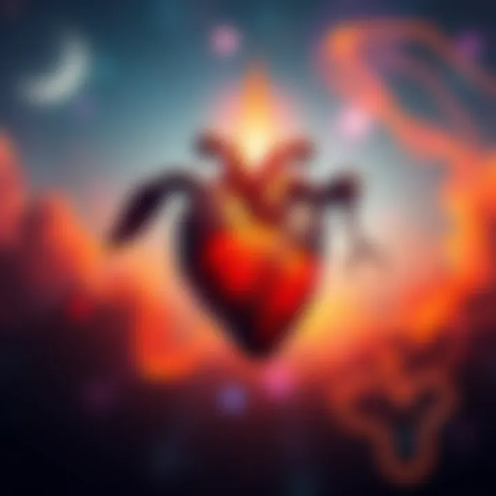 An artistic representation of Mars and Venus symbols with Ketu's influence, showing a heart entwined with astrological symbols, conveying relationships and connections.