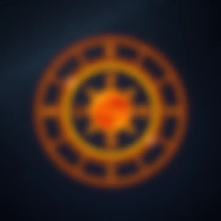 A glowing talisman featuring symbols of Mars and Aldebaran against a starry night sky, representing their celestial alignment.