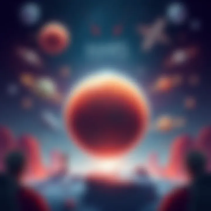 A striking illustration of Mars with symbols representing strength, ambition, and competition, set against a cosmic background.