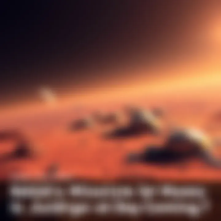 An artistic depiction of a human colony on Mars with domes and solar panels, set against the red planet's surface and a distant Earth in the sky.
