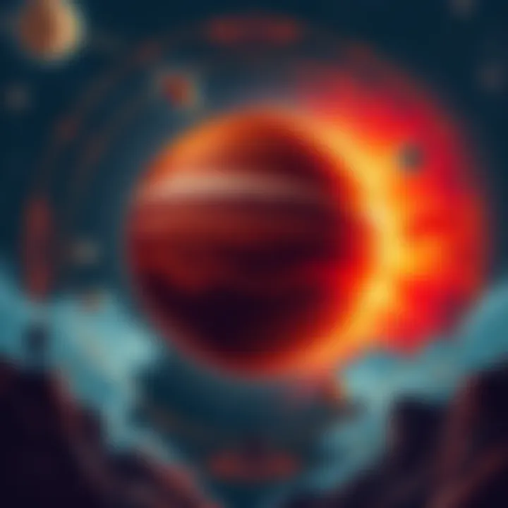 Illustration showing the planet Mars with symbols representing personality traits and relationships around it