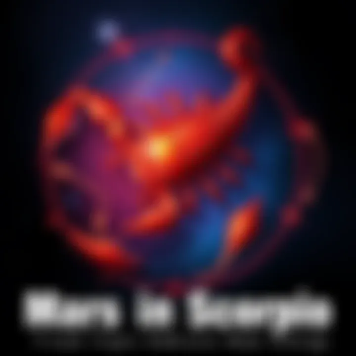 Mars in Scorpio A vibrant depiction of Mars surrounded by the Scorpio constellation, symbolizing determination and energy for fixed signs.