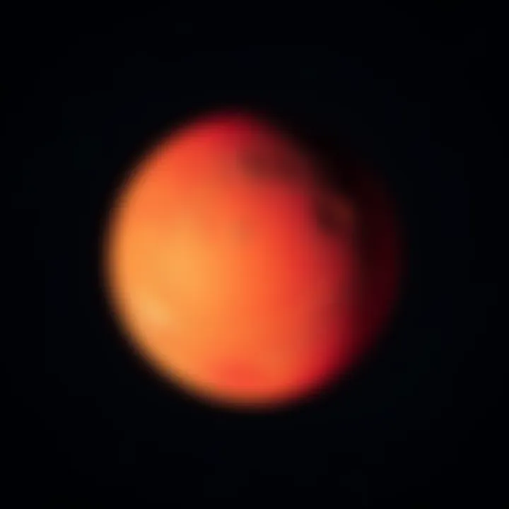 A vibrant depiction of Mars showing its red surface surrounded by stars in dark space