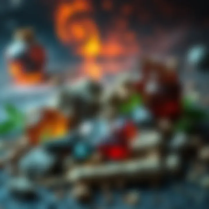 A collection of herbs and stones believed to balance Mars energy, surrounded by cosmic imagery.