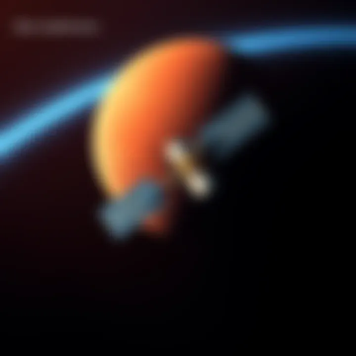 Illustration showing a satellite orbiting Mars with a darkened background, symbolizing the lack of recent imagery and communication about Mars exploration.