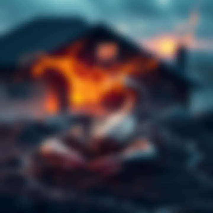 Mars and Scorpio Symbolism A visual representation of Mars and Scorpio signs with a house structure in the background, reflecting emotional stability and personal life impact.