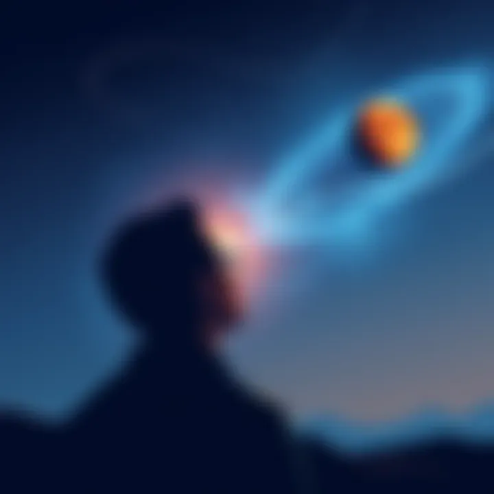 Mars Sign Insights Illustration showing a person looking at a starry sky with the planet Mars visible, symbolizing introspection about past life choices and relationships based on astrological signs.