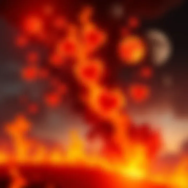 Illustration of fire signs representing intense attraction with flames and hearts, contrasting with a calm scene showing developing love over time.