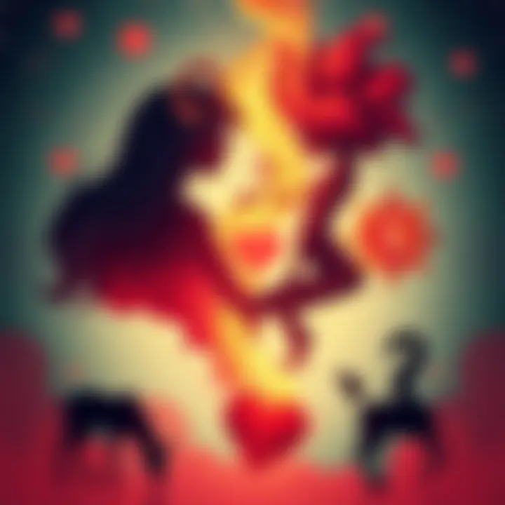 Illustration of different Mars signs with romantic symbols, showcasing Taurus, Libra, Cancer, Aries, Scorpio, and Capricorn