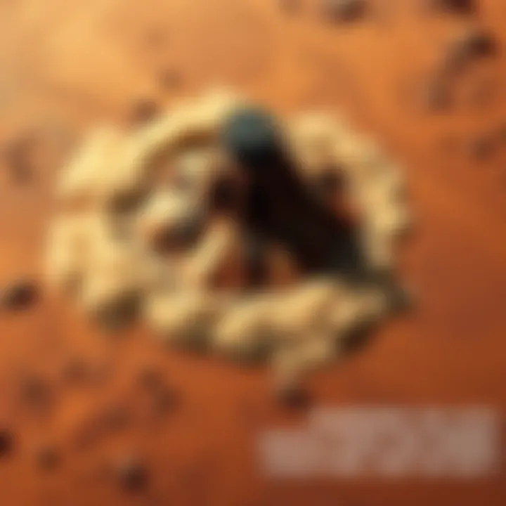 An unusual formation on the Martian surface that may look like a ship, surrounded by rocky terrain and dust, as seen from Google Earth.