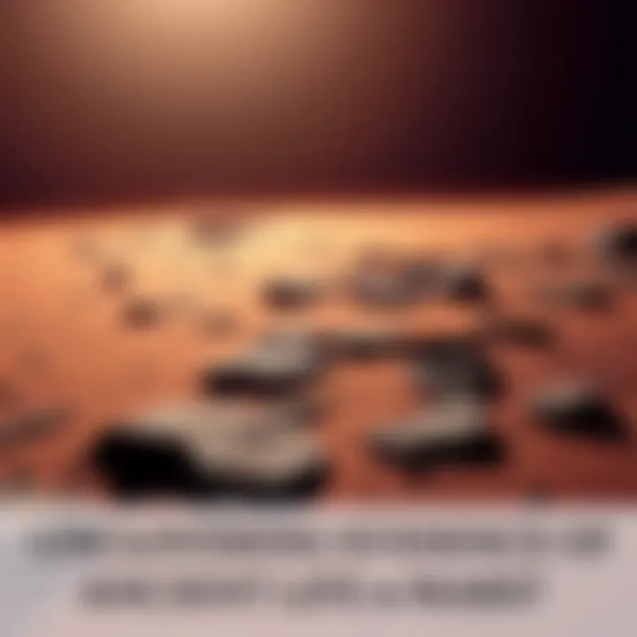 A view of Mars showing a rocky surface with shapes resembling ancient fossils, hinting at past life on the planet.