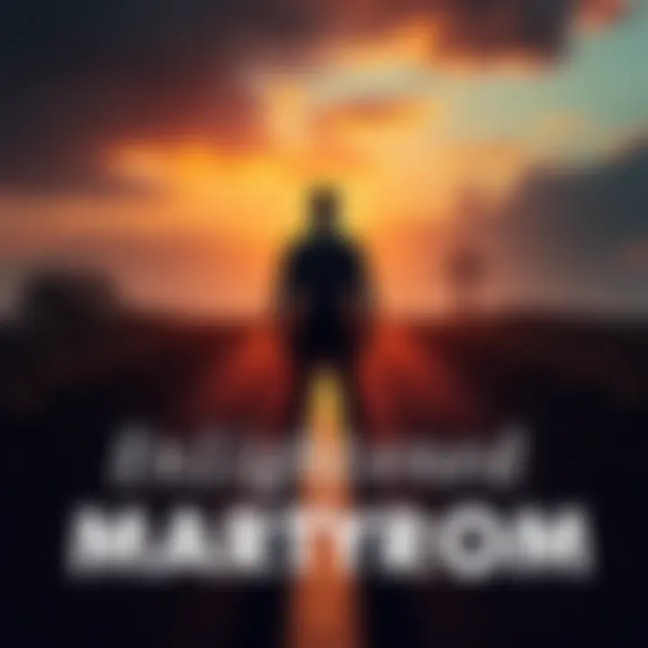 Martyrdom Symbolism A silhouette of a person standing at a crossroads, symbolizing choices between self-sacrifice and ego, with a faint cross in the background.