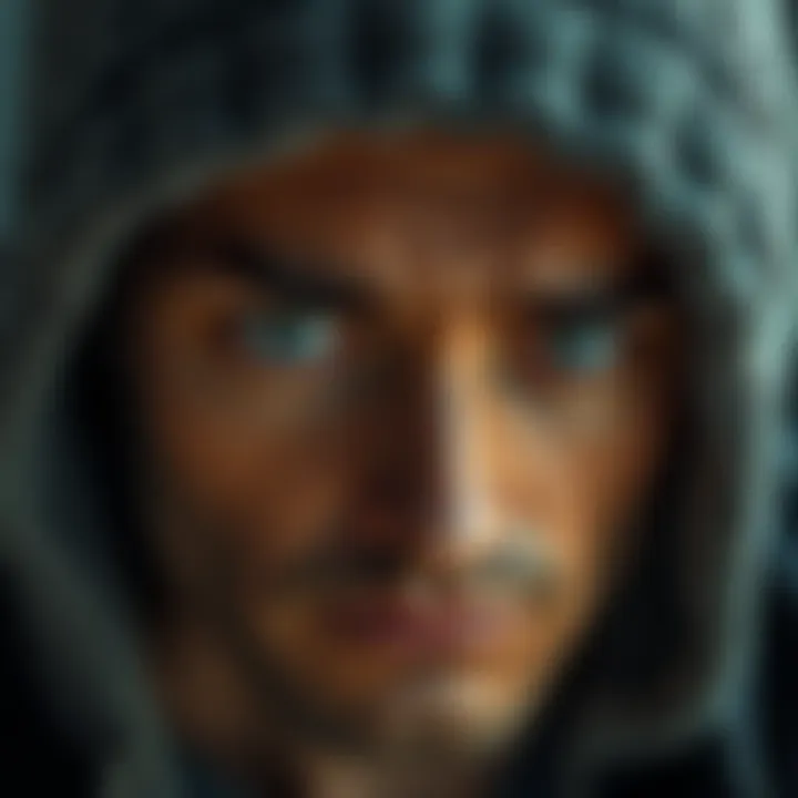 Close-up of a man with narrow eyes and a strong brow line, showcasing a masculine appearance with hooded eyelids.