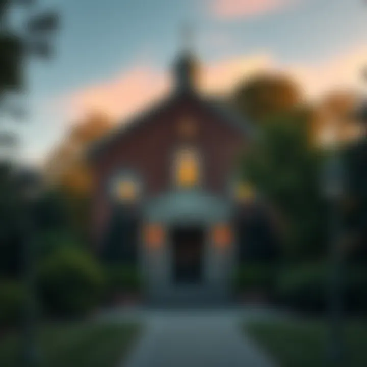 Front view of the Masonic Lodge in Big Shed surrounded by trees and a clear sky.