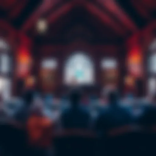 Interior view of an active Masonic lodge in Madrid showing members in a meeting