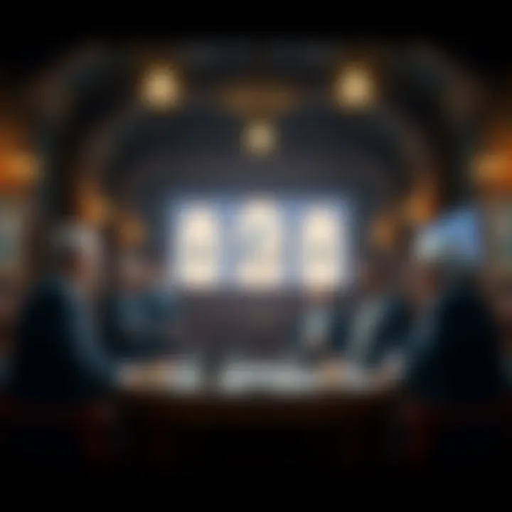 A group of men in formal attire gathered in a Masonic Lodge, discussing and sharing ideas