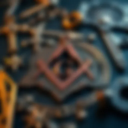 A close-up of Masonic symbols like the square and compasses, reflecting teachings and principles of Masonic Gnosis.
