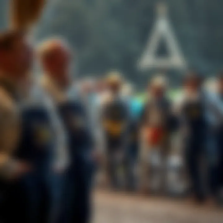 A group of Masons in rural Kentucky wearing bib overalls at a ceremony, showcasing their tradition and camaraderie.