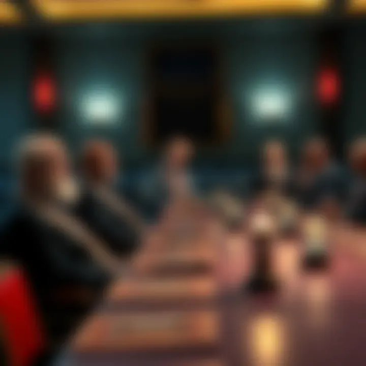 A group of Masons seated at a conference table discussing issues related to grand lodges and discrimination