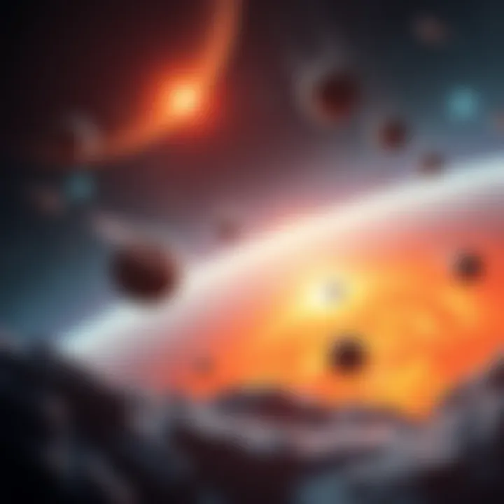 Planet-sized objects are shown plunging towards the Sun, illustrating cosmic events in space.