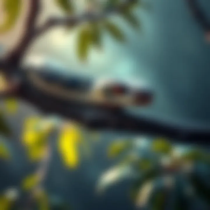 Massive Rock Python in Tree A large rock python rests on a branch of a tree in Katanga, showcasing its impressive size and coloring.