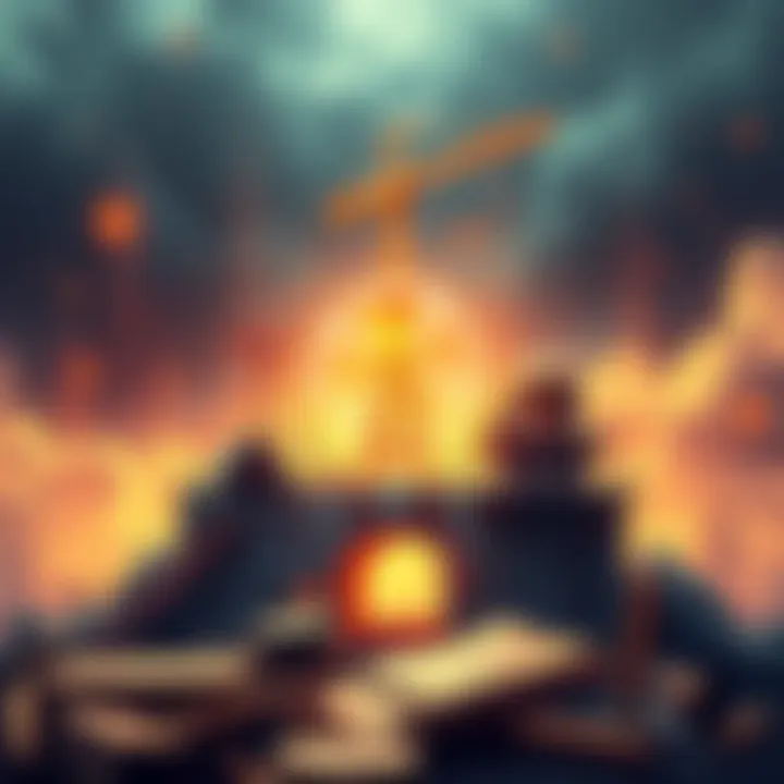 An abstract representation of a strong foundation being built, symbolizing visionary potential and ambition in business, with elements like blueprints and construction tools.
