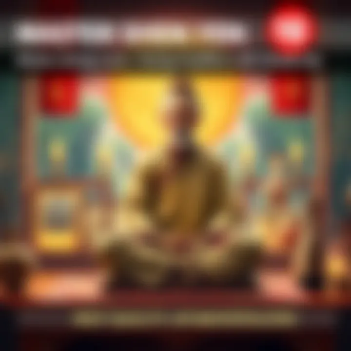 Master Sheng Yen sitting in meditation, surrounded by symbols of traditional Buddhism and modern elements, representing the blend of old and new teachings.