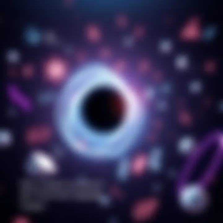 Illustration showing various mathematical symbols and equations floating in space with a black hole in the background.