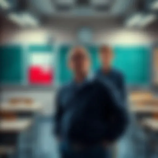 A math teacher standing in front of a classroom, appearing puzzled as a student looks on with confusion.