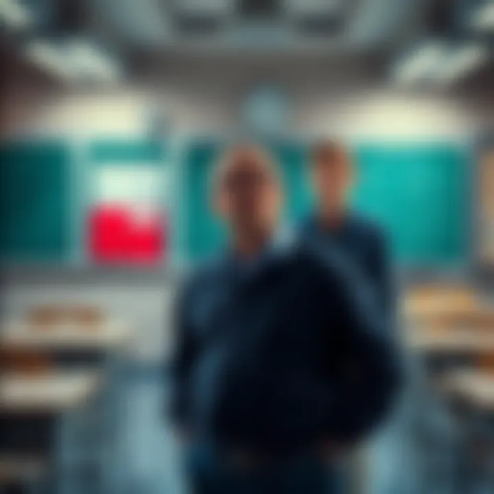 A math teacher standing in front of a classroom, appearing puzzled as a student looks on with confusion.