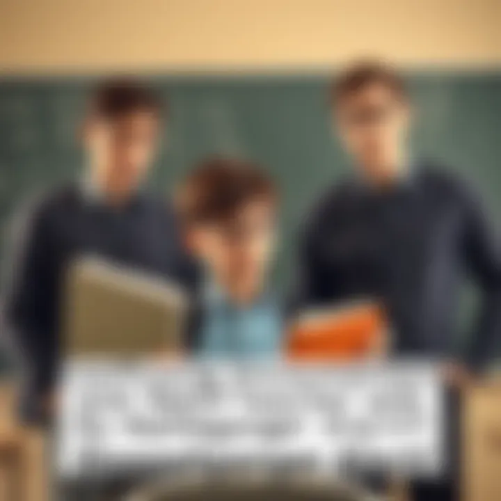 Math teacher doppelganger A student looking surprised at two men in identical outfits, one holding a math textbook, the other standing nearby with a puzzled expression, both resembling each other closely