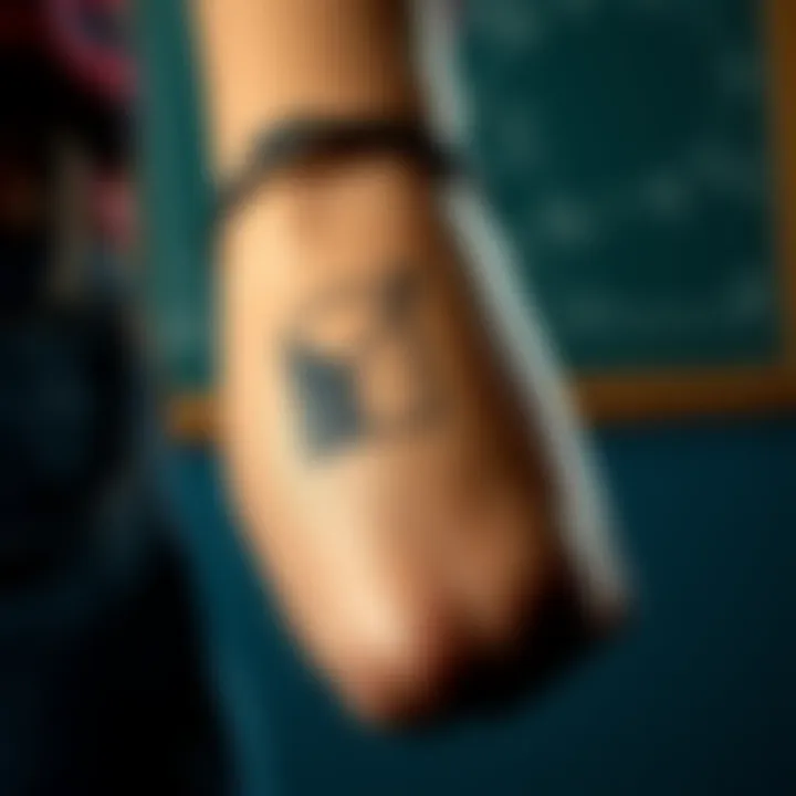 Math Teacher's Forearm Tattoo Close-up of a math teacher's forearm with a tattoo, sparking curiosity among students