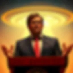 Matt Gaetz speaking at a podium about a secret alien breeding program, with a backdrop of stars and a UFO