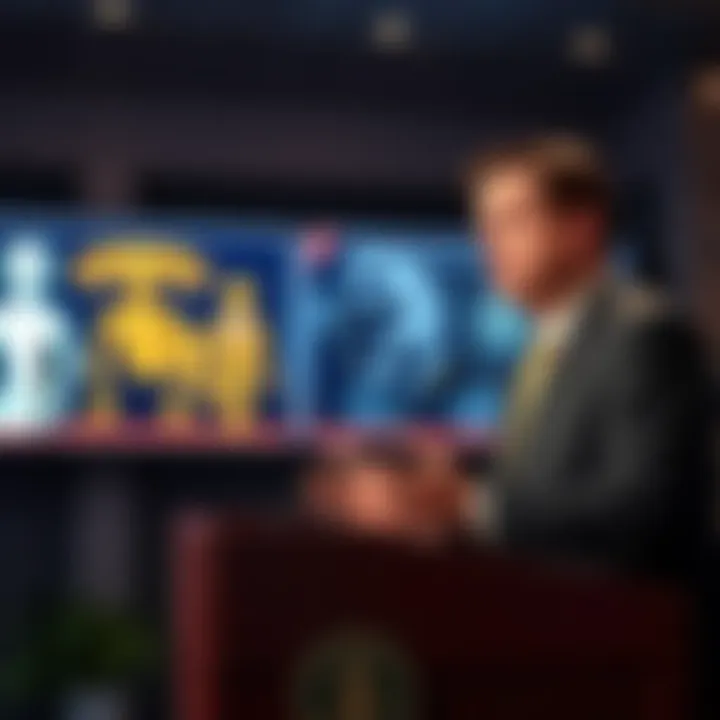 Congressman Matt Gaetz speaks about Army briefing on alien hybrid programs, with an image of him at a podium and diagrams of aliens and humans on a screen behind him.