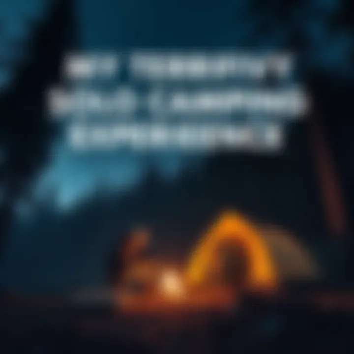 Matthew camping alone in the Canadian wilderness Matthew setting up his tent in a dark forest with tall trees and a campfire nearby