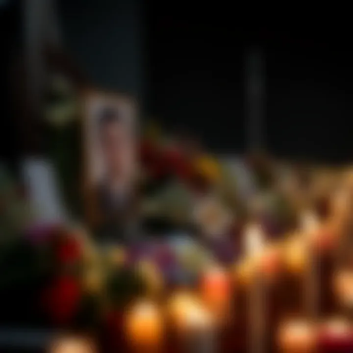 A somber scene showing a memorial candlelight vigil for Matthew James Sullivan, surrounded by flowers and heartfelt messages, reflecting the tragedy of his untimely death before testimony.