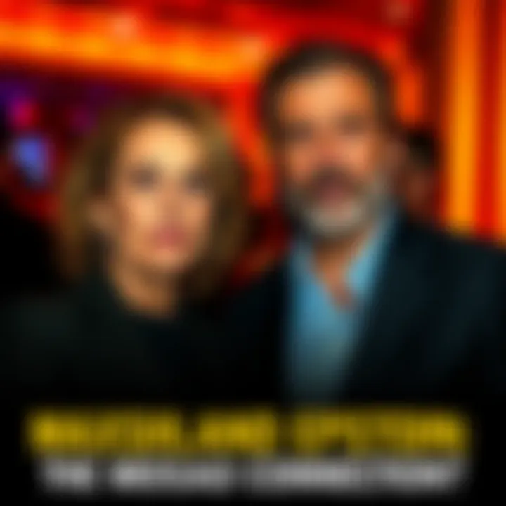 Ghislaine Maxwell and Jeffrey Epstein at a social event, looking towards the camera with a serious expression