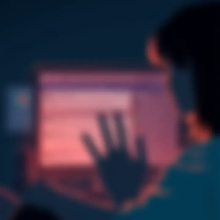 A digital illustration showing a silhouette of a person with a computer screen displaying forum posts, hinting at a link between Ghislaine Maxwell and the Reddit user MaxwellHill.