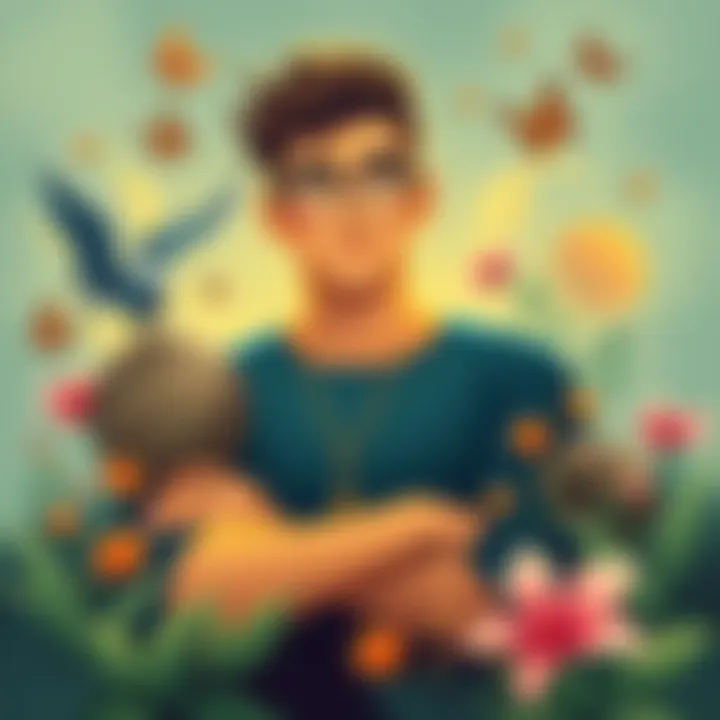 Illustration of a confident person symbolizing the strong traits of May Taureans, surrounded by nature's elements like earth and flowers.