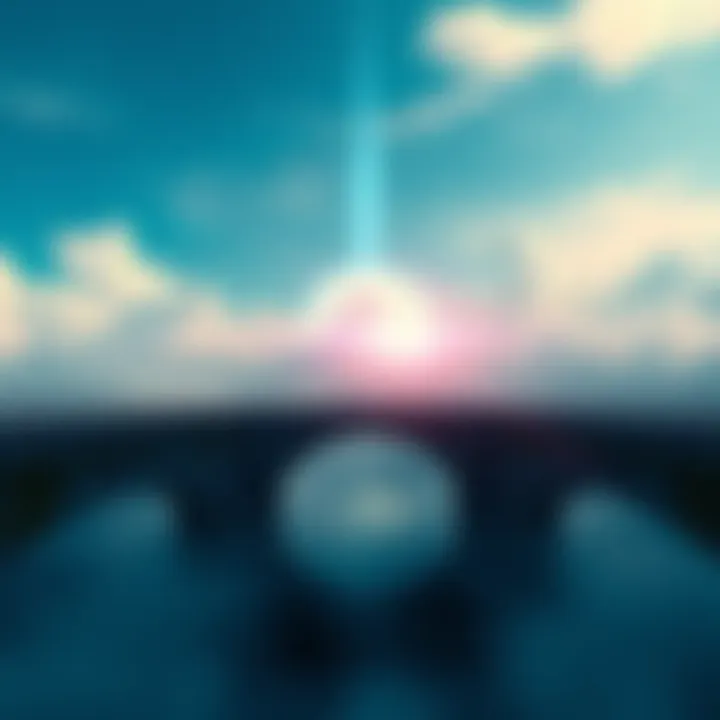 Maya Concept in Vedanta A serene landscape depicting a bridge between reality and illusion with clouds and light, symbolizing the concept of Maya in Vedanta philosophy.