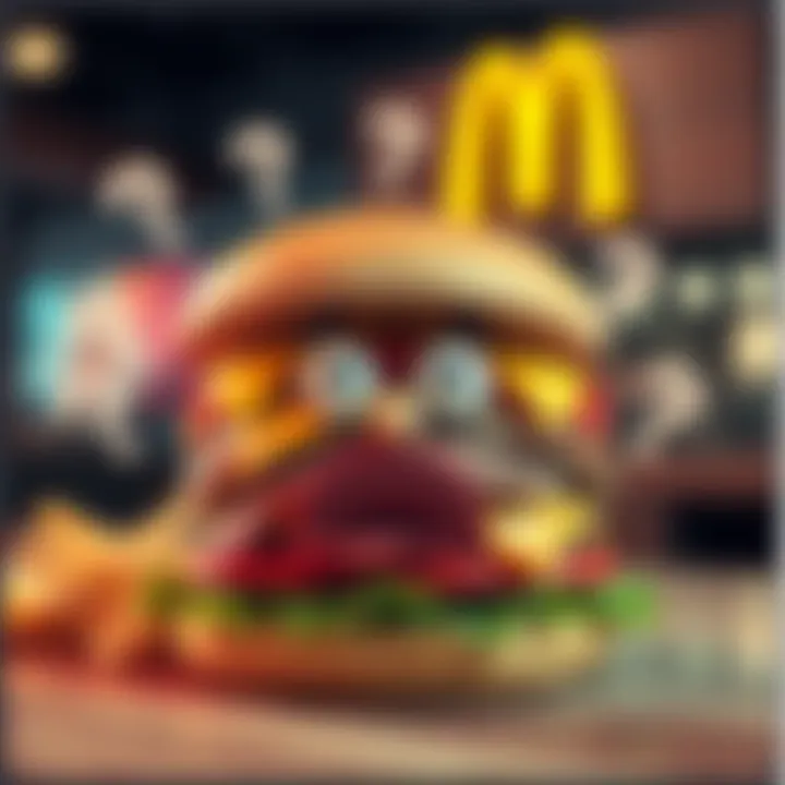 A fast food burger with a shocked expression and question marks around it, symbolizing rumors about the meat used in McDonald's products.