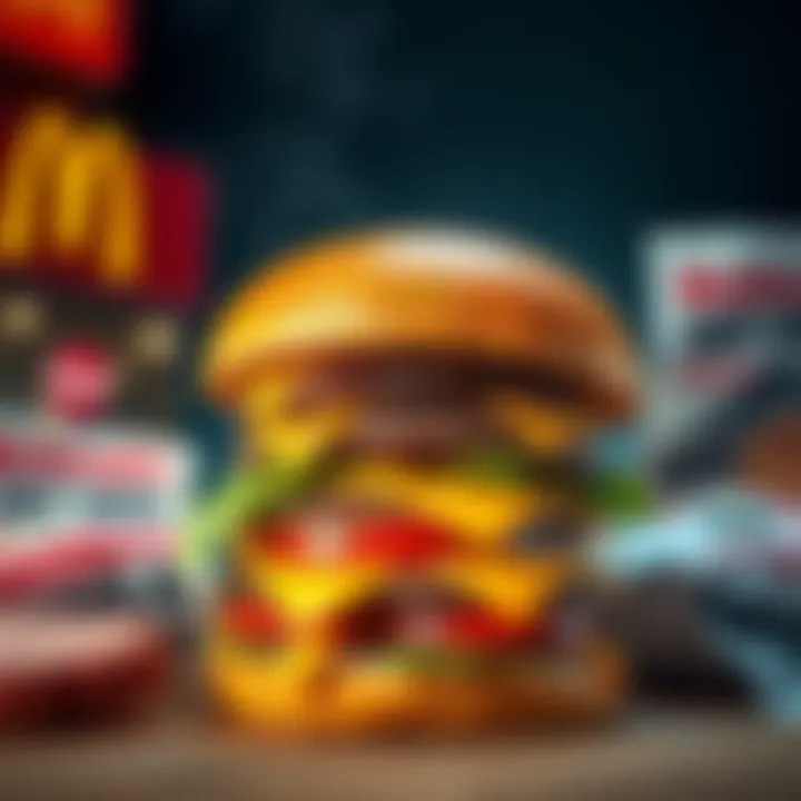 A McDonald's burger with a questioning look, surrounded by headlines about human meat claims