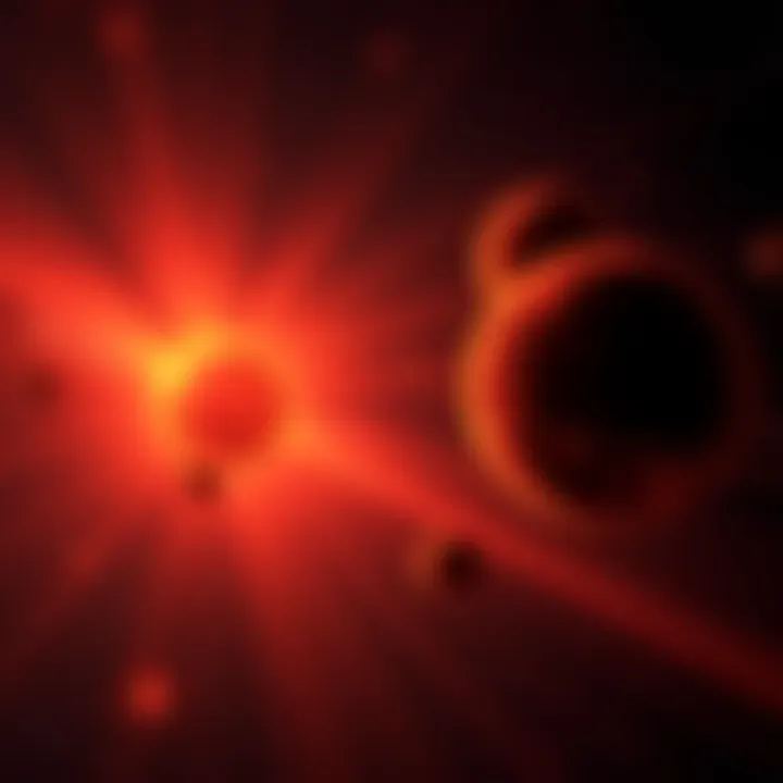 M-Dwarf Stars with Infrared Signatures An artistic representation of seven M-dwarf stars emitting infrared light, highlighting their connection to Dyson sphere theories.