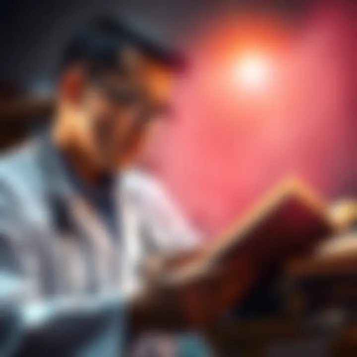 A medical professional examining old medical texts with a concerned expression, symbolizing a challenge to long-held beliefs.