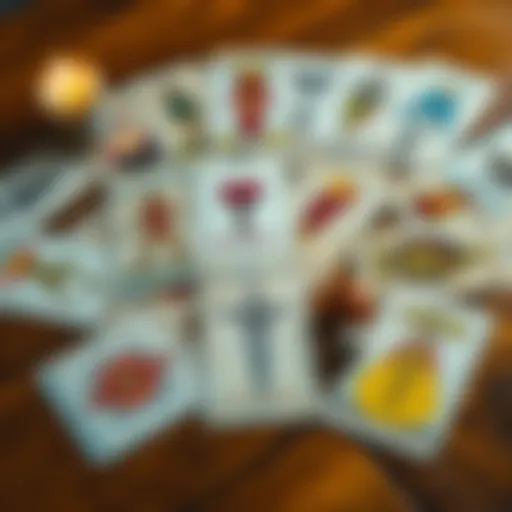 A set of tarot cards spread out on a wooden table, depicting symbols of healing and guidance related to health and medicine.