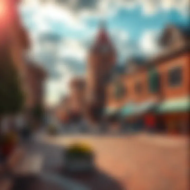 A view of Medina's Town Square featuring local shops and people enjoying the day