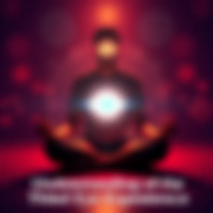 Individual sitting cross-legged in meditation, with a soft light radiating from the forehead area, symbolizing the third eye experience.