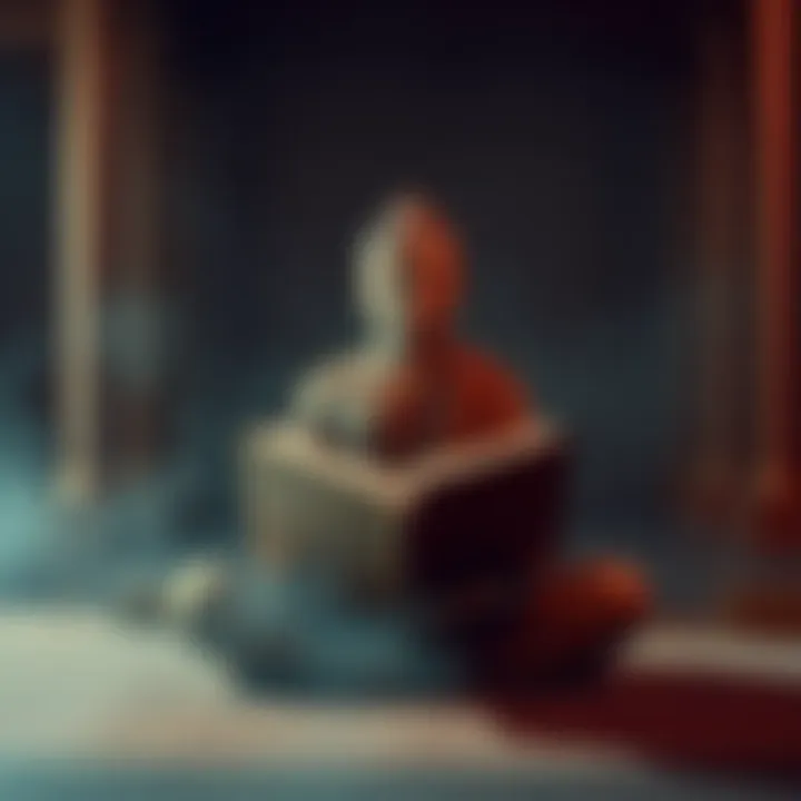 A person sitting in meditation with open Suttas in front, reflecting on Buddhist teachings.