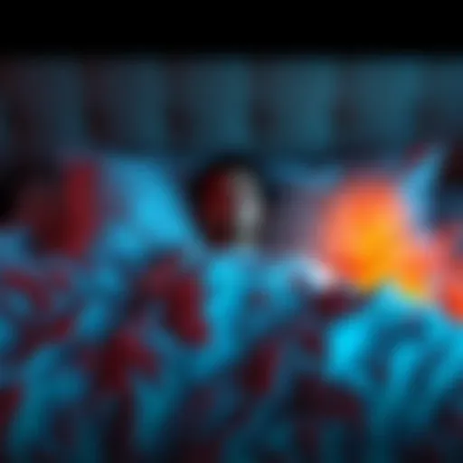 Individual practicing mindfulness meditation while lying in bed with a peaceful expression, trying to fall asleep.