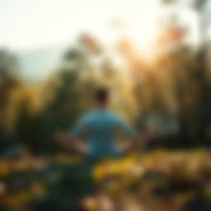 Individual sitting cross-legged in a serene outdoor setting, surrounded by trees and soft sunlight, reflecting on their spiritual journey.